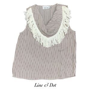 Line & Dot White Brown Stripe Cowl Neck Tassle Trim Blouse NWOT Size XS